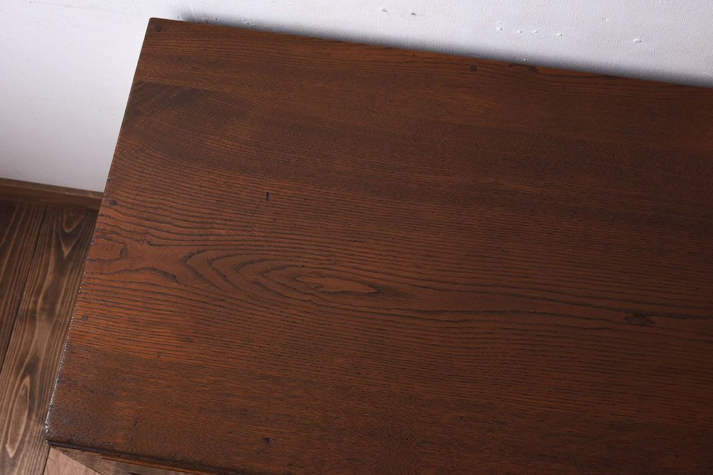 アンティーク家具　タモ材!古い木製のシンプルなアンティーク薄型片袖机