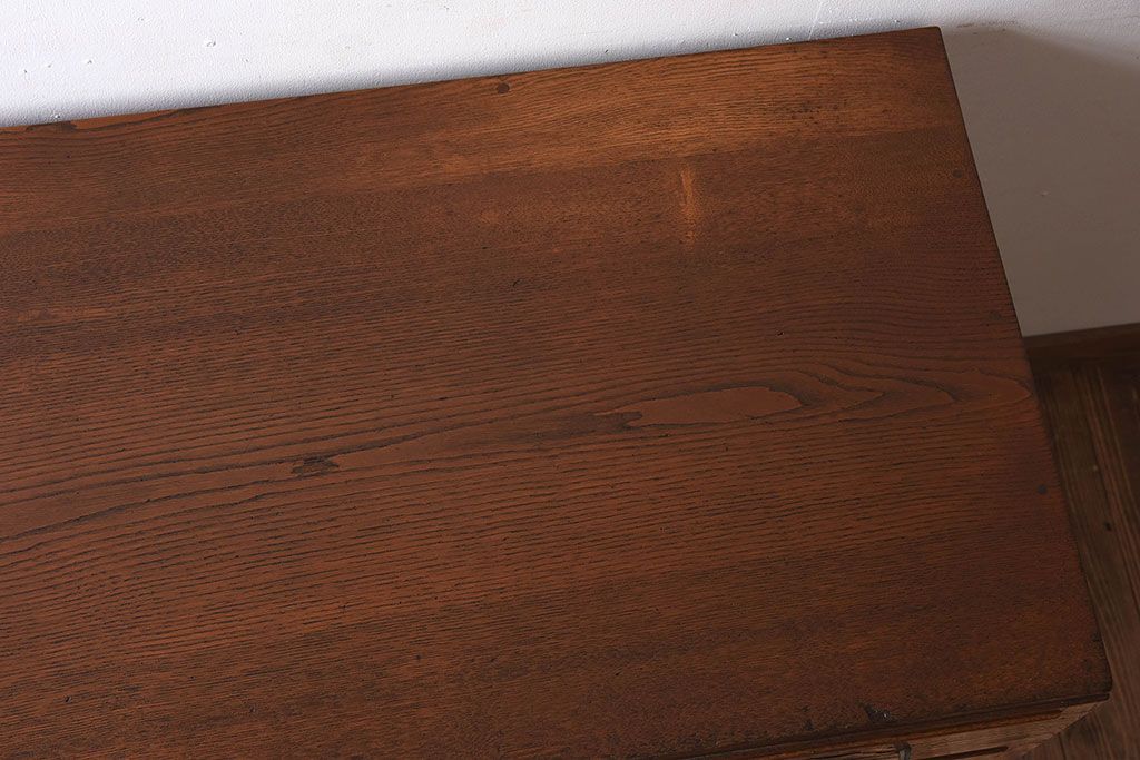 アンティーク家具　タモ材!古い木製のシンプルなアンティーク薄型片袖机