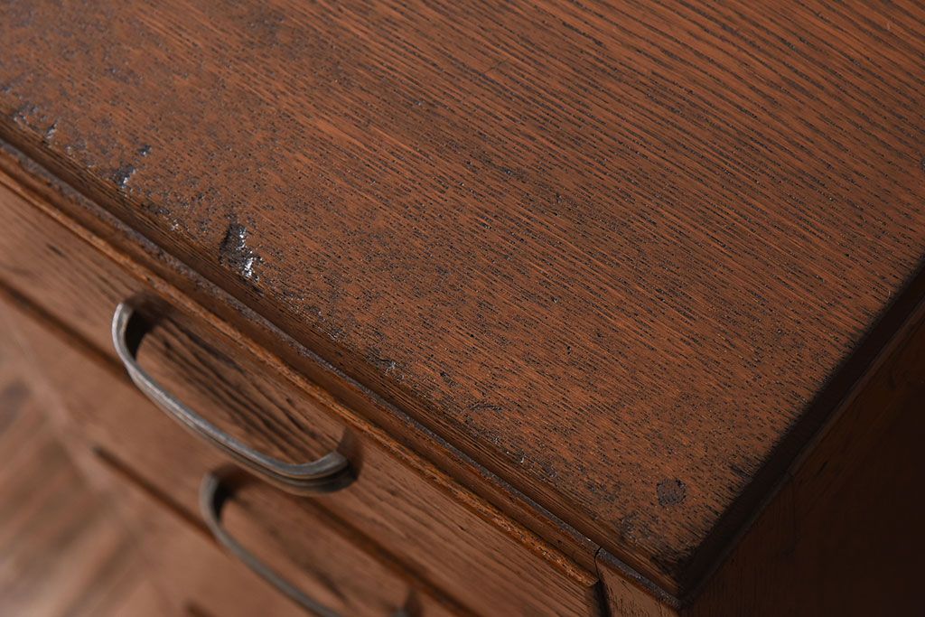 アンティーク家具　タモ材!古い木製のシンプルなアンティーク薄型片袖机