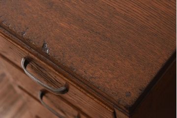 アンティーク家具　タモ材!古い木製のシンプルなアンティーク薄型片袖机