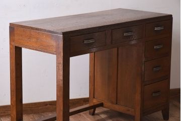 アンティーク家具　タモ材!古い木製のシンプルなアンティーク薄型片袖机