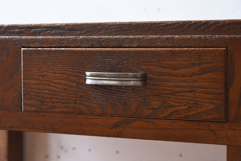 アンティーク家具　タモ材!古い木製のシンプルなアンティーク薄型片袖机