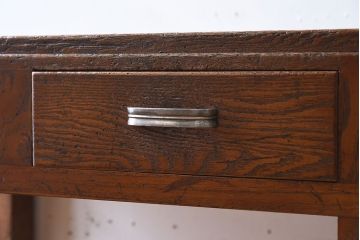 アンティーク家具　タモ材!古い木製のシンプルなアンティーク薄型片袖机