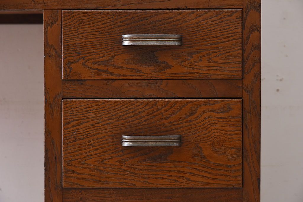 アンティーク家具　タモ材!古い木製のシンプルなアンティーク薄型片袖机