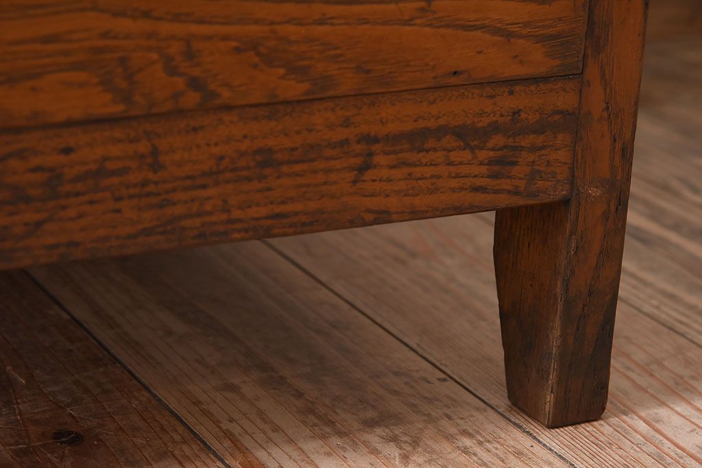 アンティーク家具　タモ材!古い木製のシンプルなアンティーク薄型片袖机