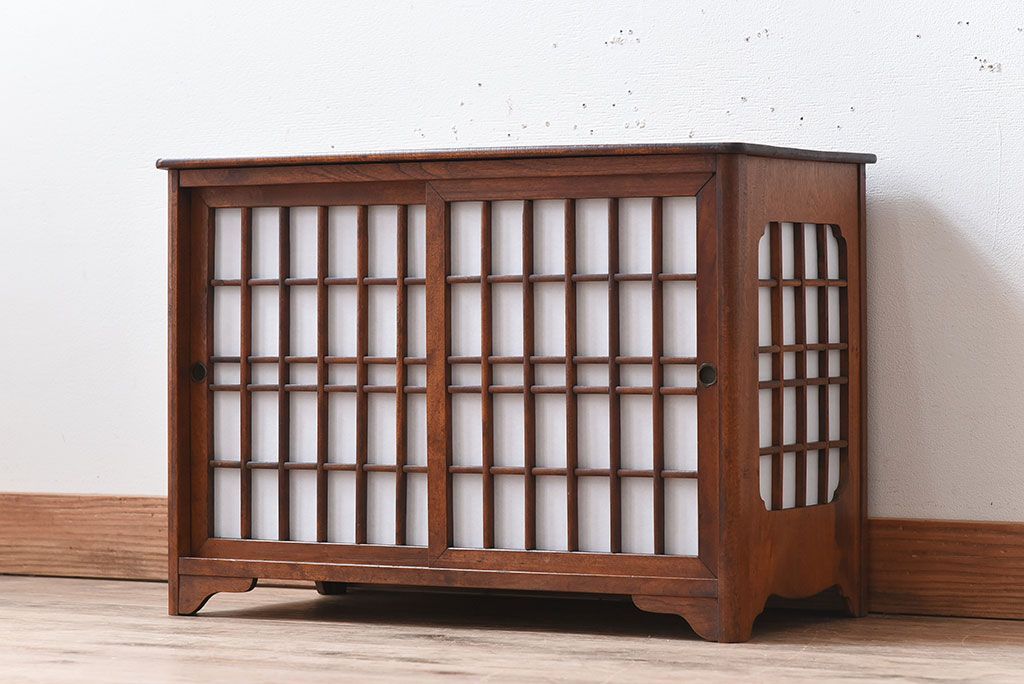 アンティーク家具　樺材!古い木製の小さな障子戸収納棚
