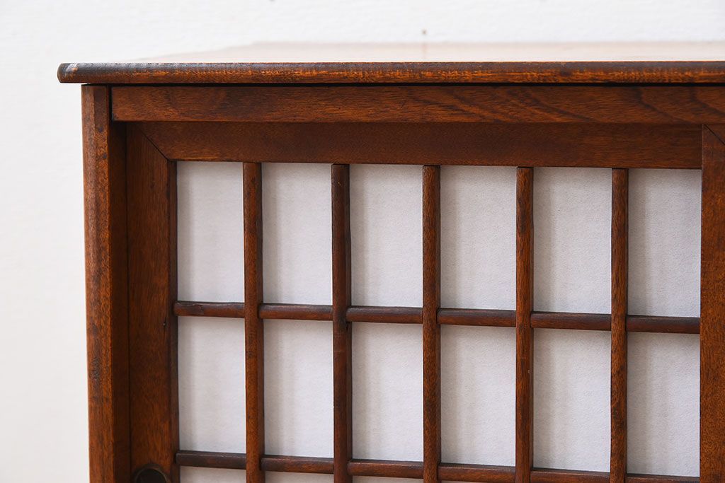 アンティーク家具　樺材!古い木製の小さな障子戸収納棚