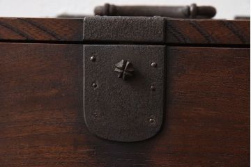 アンティーク雑貨　総欅材　明治期の古い金具付き!アンティーク硯箱(小箱・木箱)