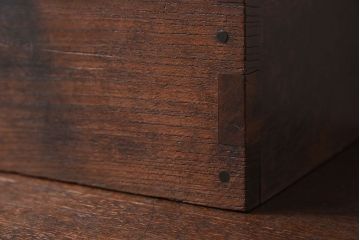 アンティーク雑貨　総欅材　明治期の古い金具付き!アンティーク硯箱(小箱・木箱)