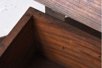 アンティーク雑貨　総欅材　明治期の古い金具付き!アンティーク硯箱(小箱・木箱)