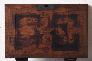 アンティーク雑貨　総欅材　明治期の古い金具付き!アンティーク硯箱(小箱・木箱)