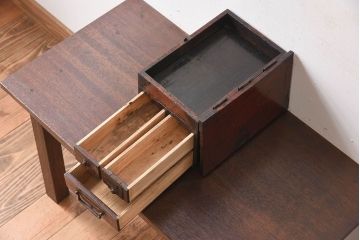 アンティーク雑貨　桐材製　明治大正期の古い金具付きアンティーク硯箱(小箱・木箱)