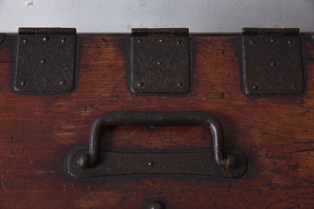 アンティーク雑貨　桐材製　明治大正期の古い金具付きアンティーク硯箱(小箱・木箱)