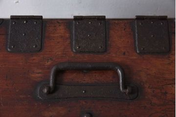 アンティーク雑貨　桐材製　明治大正期の古い金具付きアンティーク硯箱(小箱・木箱)