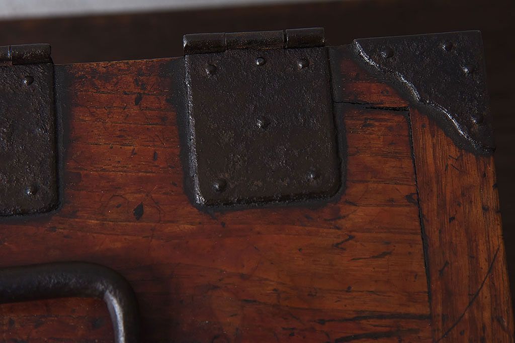 アンティーク雑貨　桐材製　明治大正期の古い金具付きアンティーク硯箱(小箱・木箱)