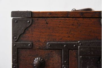 アンティーク雑貨　桐材製　明治大正期の古い金具付きアンティーク硯箱(小箱・木箱)