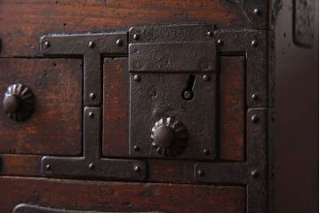 アンティーク雑貨　桐材製　明治大正期の古い金具付きアンティーク硯箱(小箱・木箱)