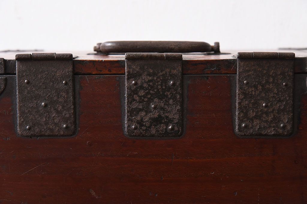 アンティーク雑貨　桐材製　明治大正期の古い金具付きアンティーク硯箱(小箱・木箱)