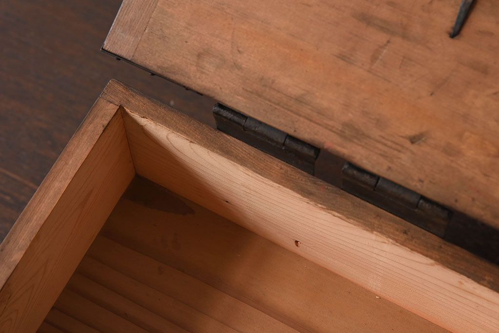 アンティーク雑貨　和製アンティーク　金具付き!古い木の印箱(小物収納箱)