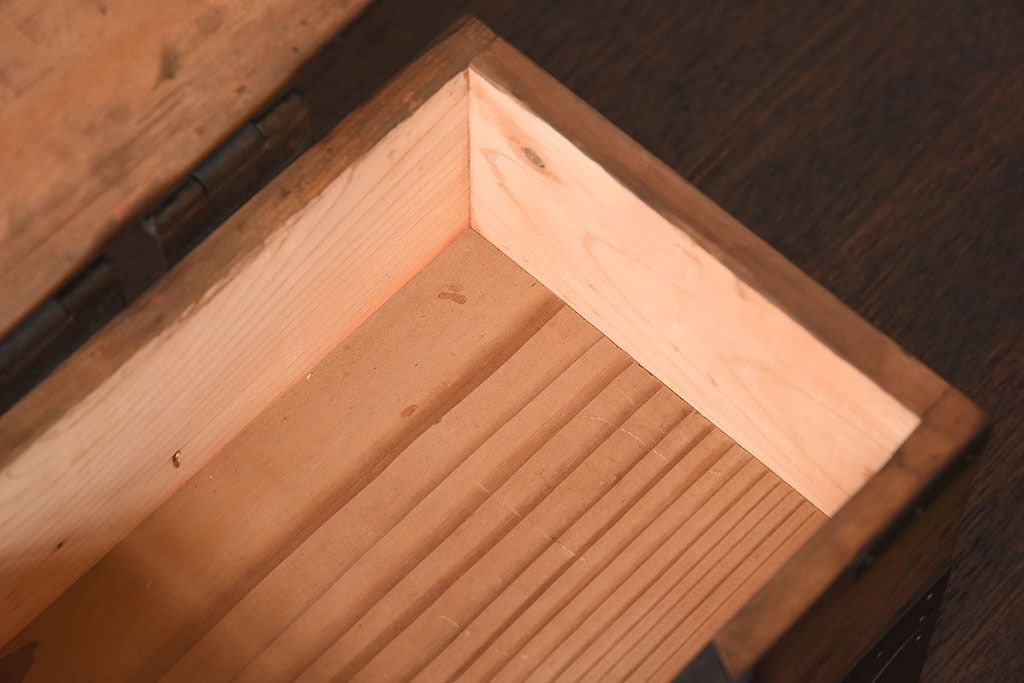 アンティーク雑貨　和製アンティーク　金具付き!古い木の印箱(小物収納箱)