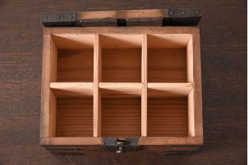 アンティーク雑貨　和製アンティーク　金具付き!古い木の印箱(小物収納箱)