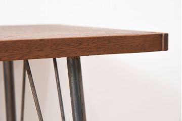 アンティーク家具　天板一枚板　ラワン材　シンプルな鉄脚テーブル