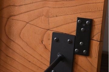 アンティーク家具　天板一枚板　欅材　シンプルな鉄脚テーブル