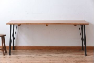 アンティーク家具　天板一枚板　欅材　シンプルな鉄脚テーブル