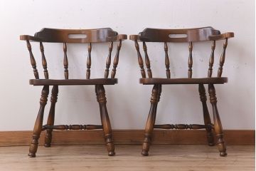 中古　キツツキ　飛騨産業　穂高　アームチェア(キャプテンチェア)2脚セット