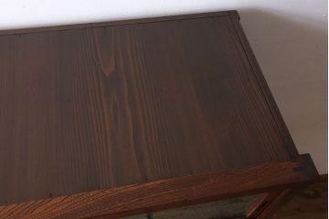 アンティーク家具　前面欅材　結霜ガラス入り!和製アンティークの重ね戸棚(食器棚)