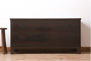 アンティーク家具　アンティーク　モダンな前面黒檀の脚付きローボード(テレビボード)