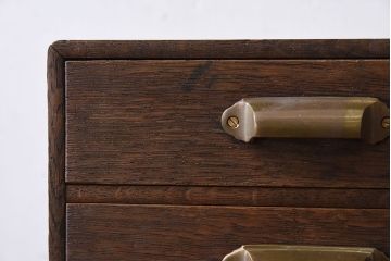 レトロ家具　昭和レトロ　古いナラ材製のアンティーク3杯小引き出し(2)
