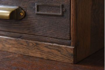 レトロ家具　昭和レトロ　古いナラ材製のアンティーク3杯小引き出し(2)