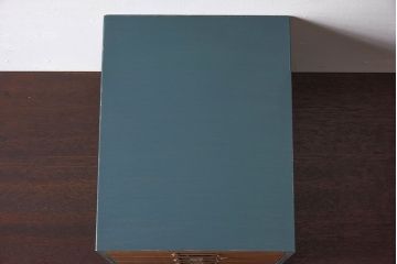レトロ家具　ブルーグリーンペイント　前面ナラ材!レトロかわいいアンティーク小引き出し