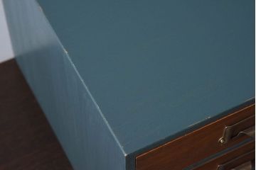 レトロ家具　ブルーグリーンペイント　前面ナラ材!レトロかわいいアンティーク小引き出し