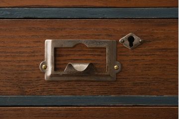 レトロ家具　ブルーグリーンペイント　前面ナラ材!レトロかわいいアンティーク小引き出し