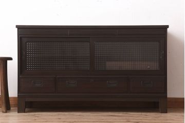 アンティーク家具　和製アンティーク　前面唐木・黒檀材!脚付きローボード(ハーモニカたんす・音色箪笥)