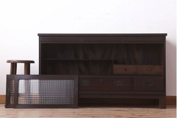 アンティーク家具　和製アンティーク　前面唐木・黒檀材!脚付きローボード(ハーモニカたんす・音色箪笥)