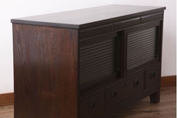 アンティーク家具　和製アンティーク　前面唐木・黒檀材!脚付きローボード(ハーモニカたんす・音色箪笥)