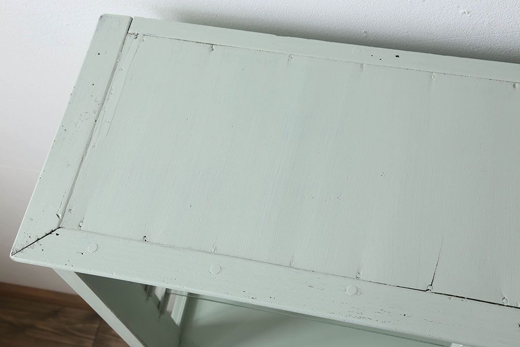 アンティーク家具　アンティークペイント　薄型!内部背面壁紙貼りのガラスケース