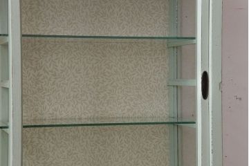 アンティーク家具　アンティークペイント　薄型!内部背面壁紙貼りのガラスケース