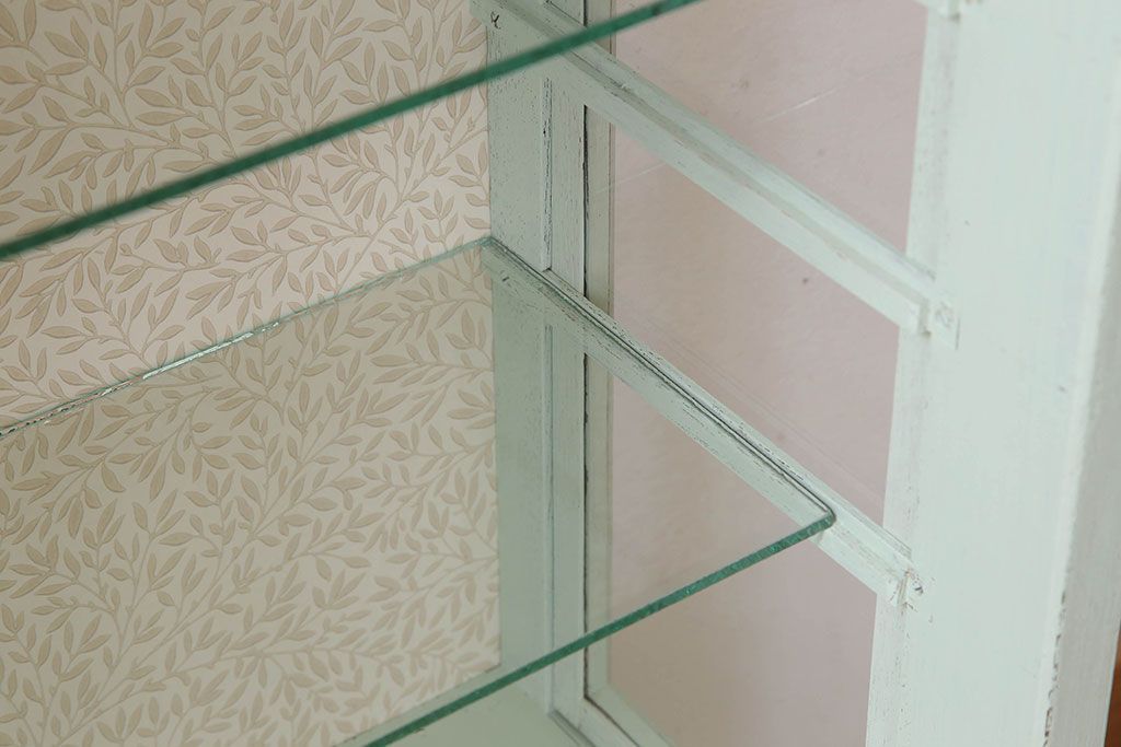 アンティーク家具　アンティークペイント　薄型!内部背面壁紙貼りのガラスケース