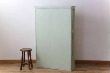 アンティーク家具　アンティークペイント　薄型!内部背面壁紙貼りのガラスケース