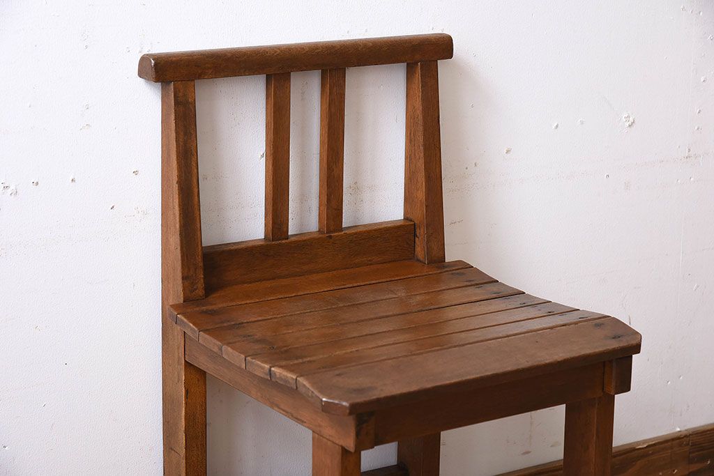 レトロ家具　昭和レトロ　古いナラ材製の小さなアンティークチェア