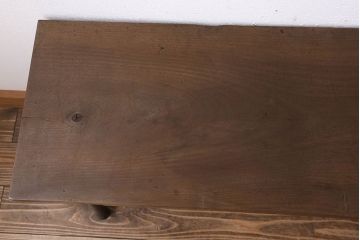 アンティーク家具　天板一枚板　朴の木　シンプルな鉄脚ベンチ