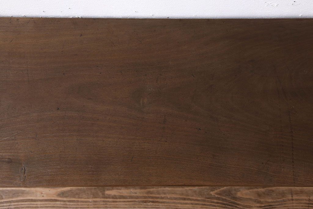 アンティーク家具　天板一枚板　朴の木　シンプルな鉄脚ベンチ
