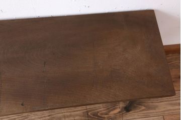 アンティーク家具　天板一枚板　朴の木　シンプルな鉄脚ベンチ