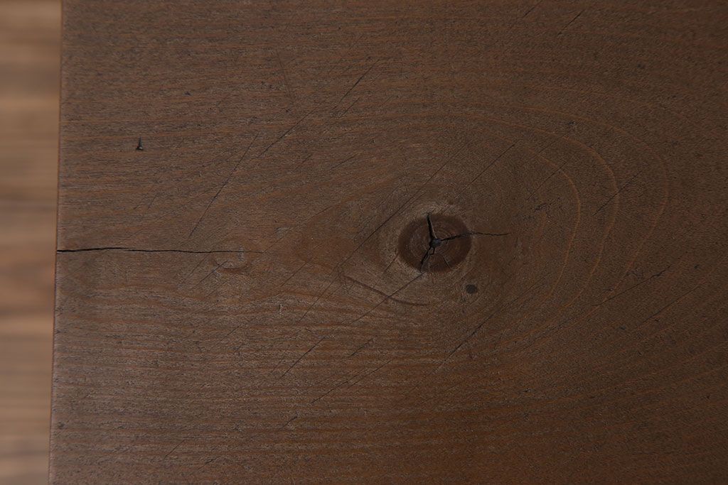 アンティーク家具　天板一枚板　朴の木　シンプルな鉄脚ベンチ