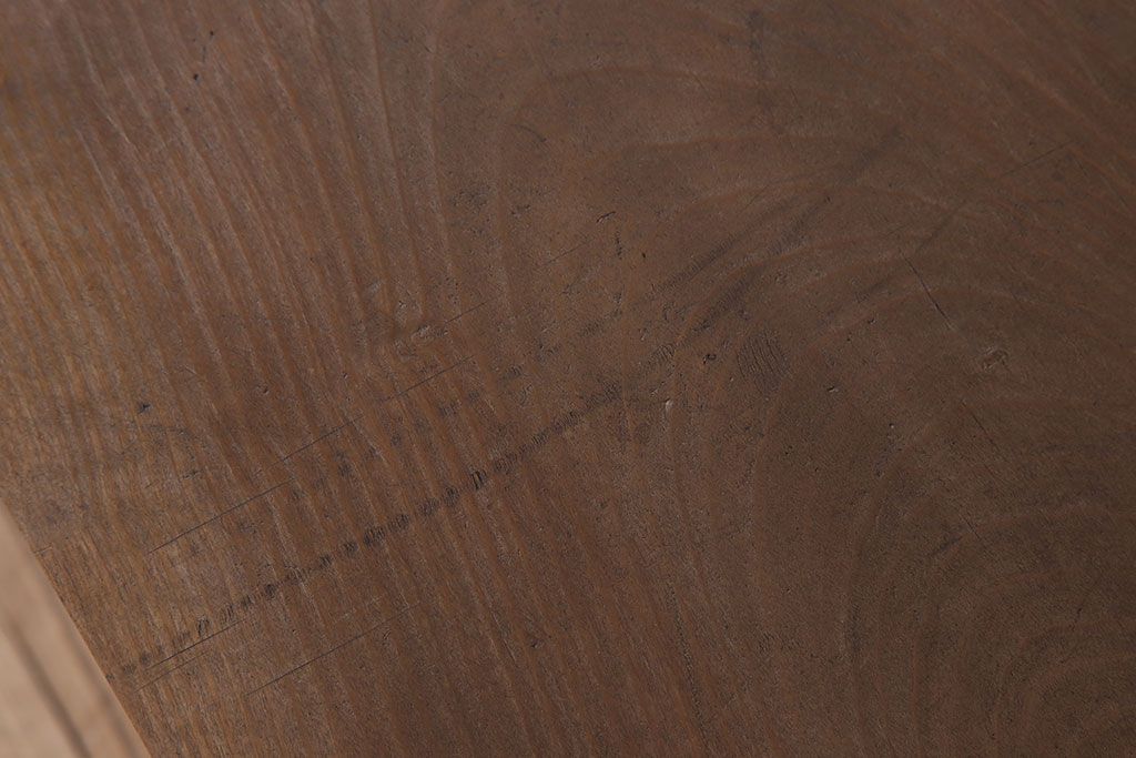 アンティーク家具　天板一枚板　朴の木　シンプルな鉄脚ベンチ