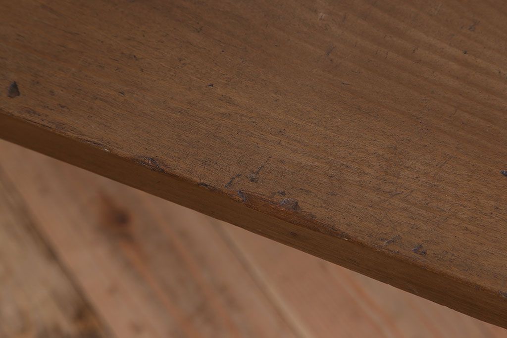 アンティーク家具　天板一枚板　朴の木　シンプルな鉄脚ベンチ